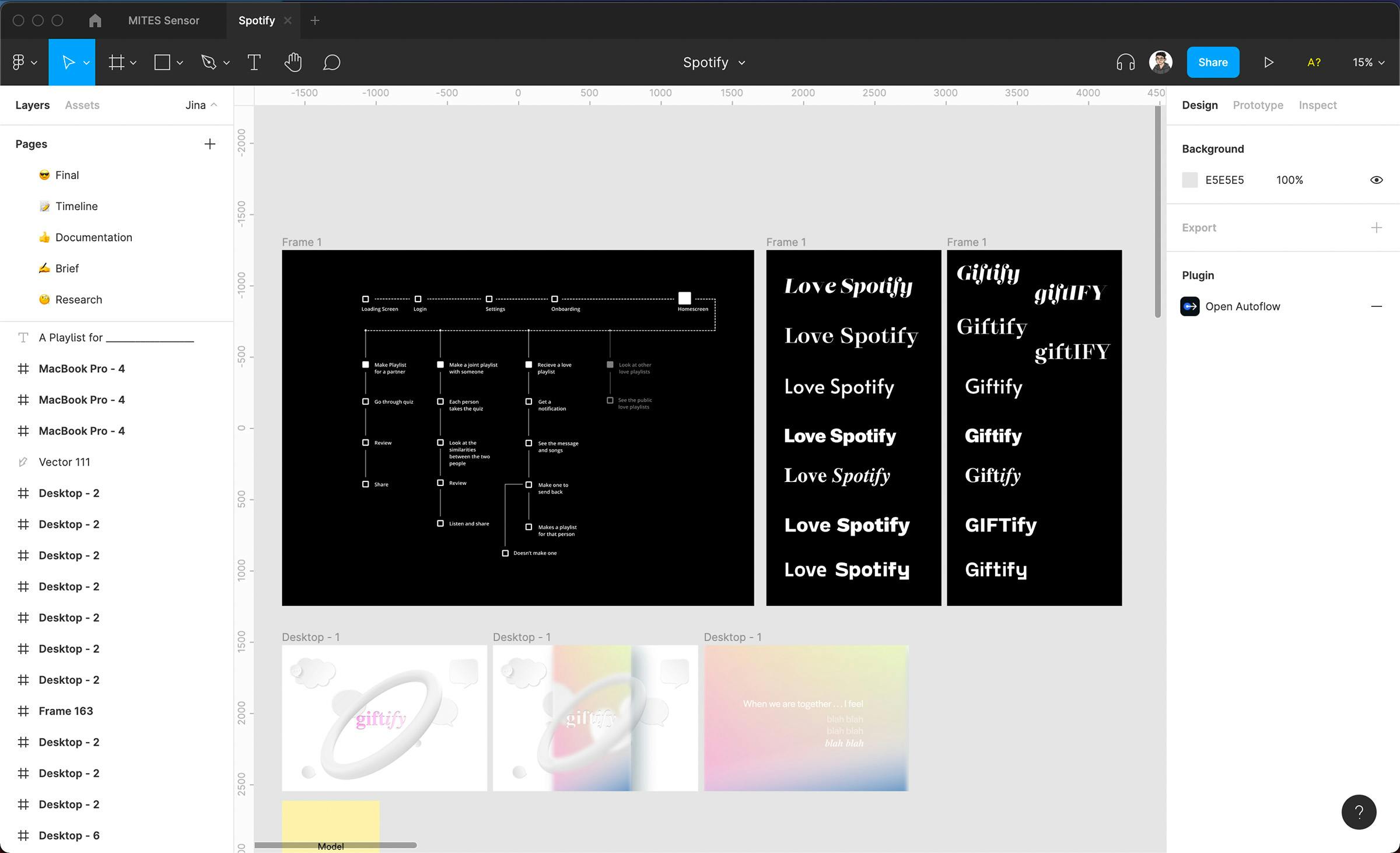A Figma board exploring typefaces, color treatment, and the overall feel of the site.