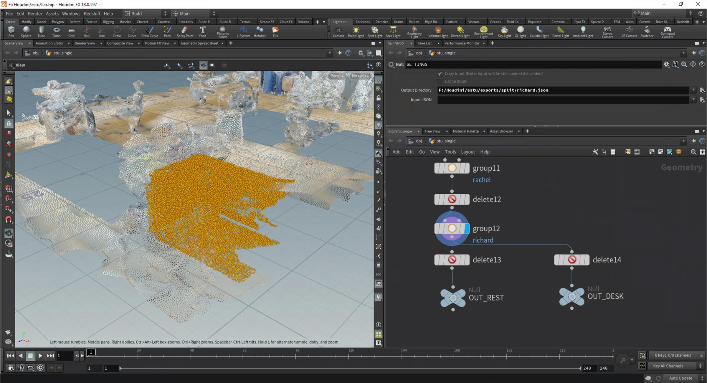 Splitting up individual desks into separate pieces in Houdini.